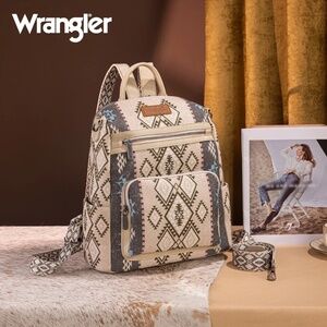 Wrangler Aztec Print Backpack/Crossbody -Tan